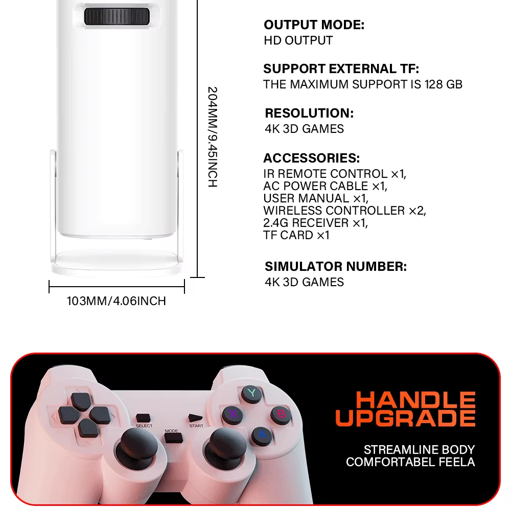 Proyector Max 4K HD 1080P Bluetooth Android 11 Proyector con 2 controladores de juegos inalámbricos 3000 juegos integrados