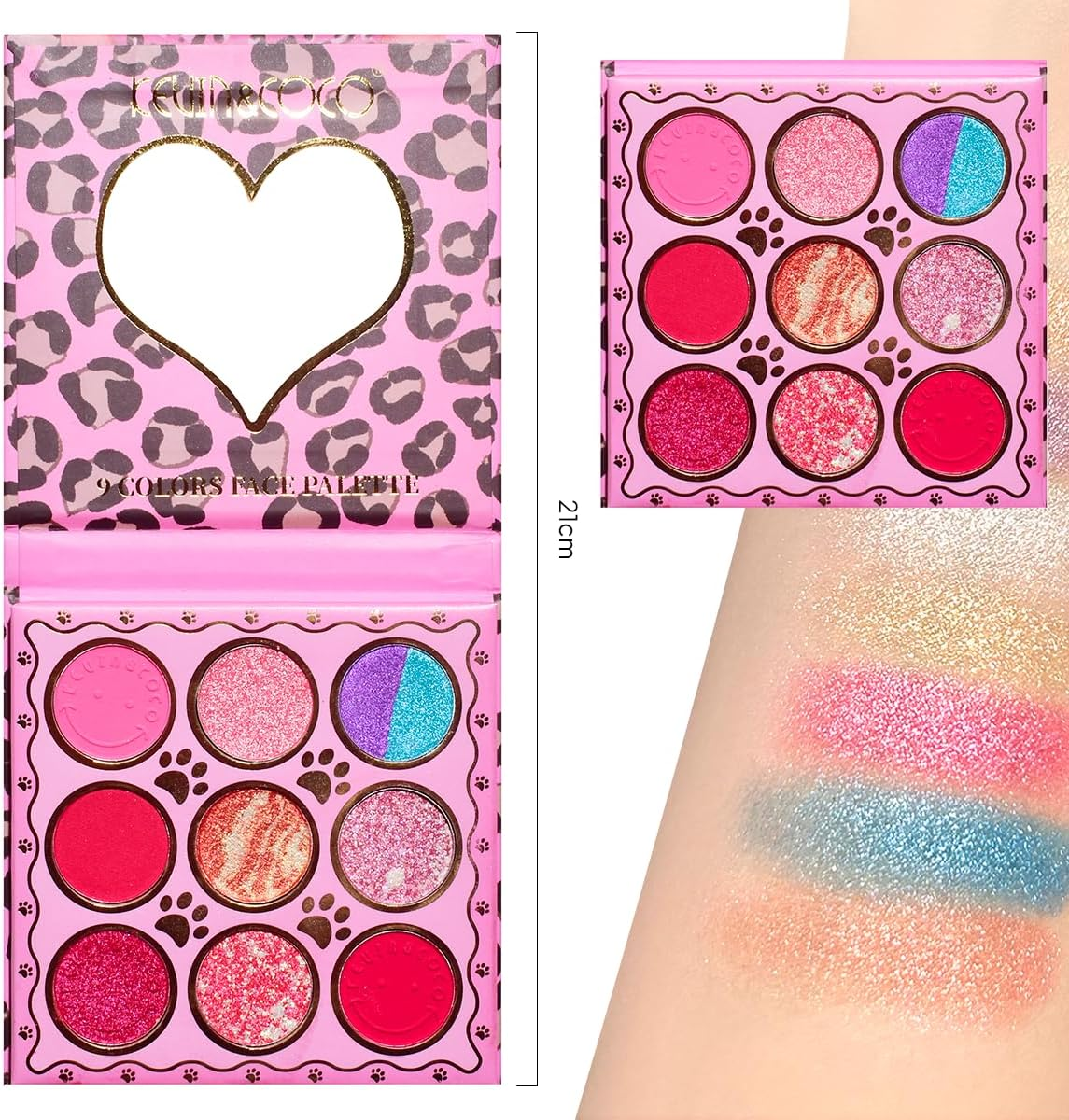 Paleta de Sombra de Ojos en Polvo KEVIN & COCO Pink de 9 Colores y Coloretes