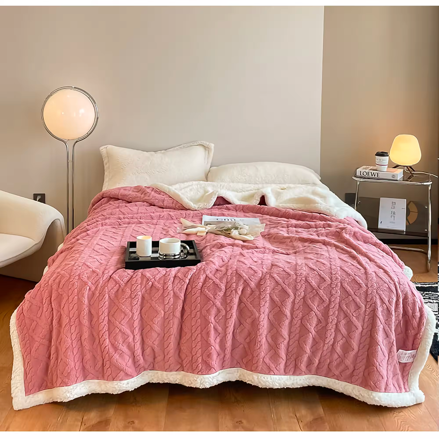 Mantas Sofa/Cama Polar de Sherpa Multiuso con Microfibra Extra Suave y Borreguitos, 3 medidas, diferentes colores, 130x160cm/160x220cm y 220x240cm.