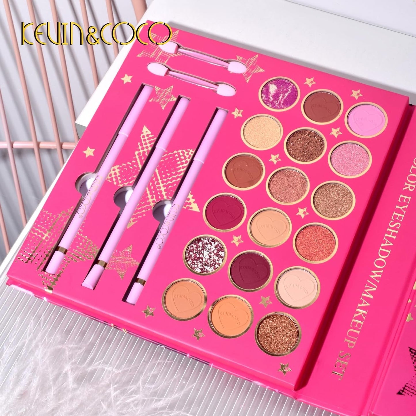 Paleta de Sombra de Ojos, Brillos Labiales en Crema/Líquido, Maquillaje de Contorno en Polvo y Lápiz Perfilador de Labios. 60 Colores.