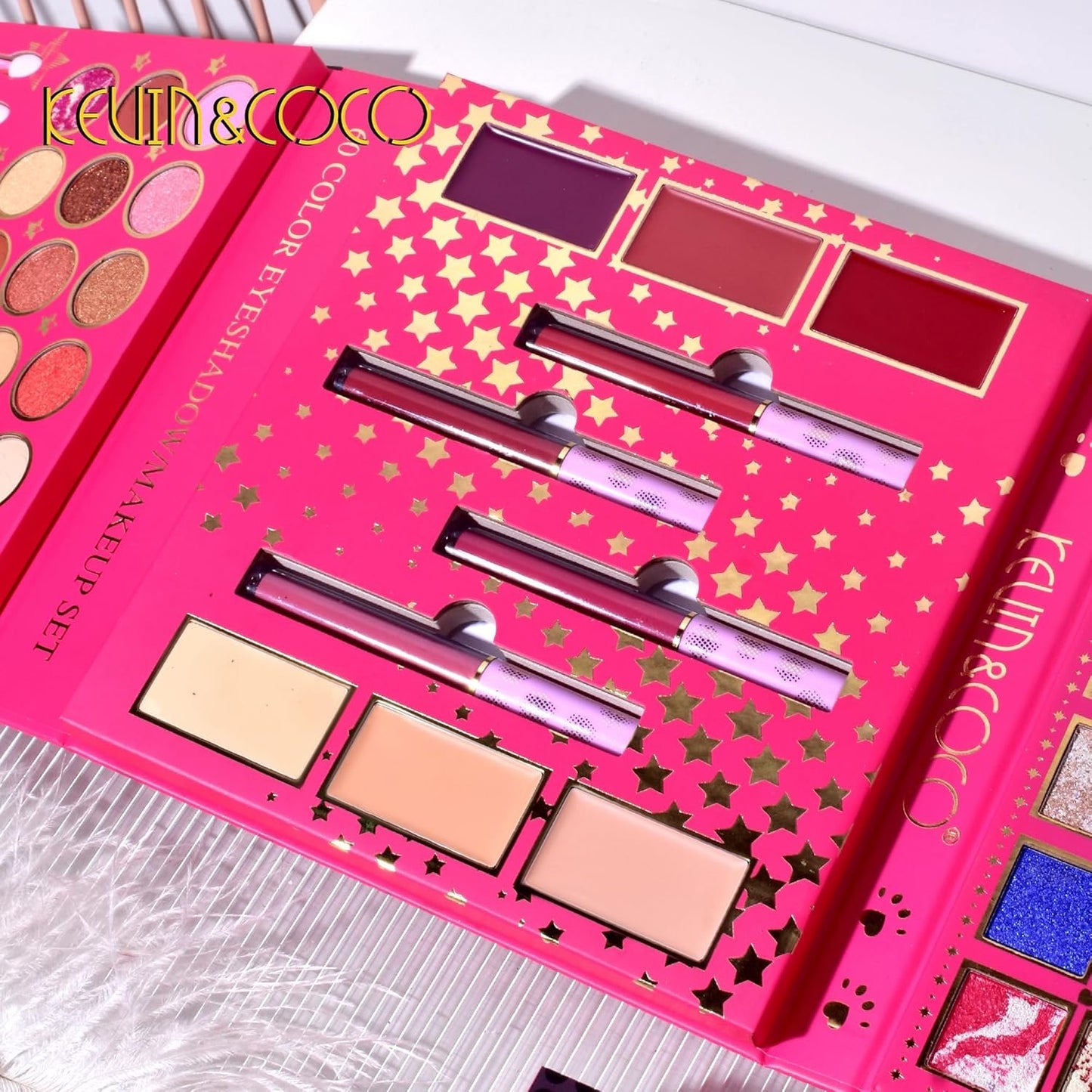Paleta de Sombra de Ojos, Brillos Labiales en Crema/Líquido, Maquillaje de Contorno en Polvo y Lápiz Perfilador de Labios. 60 Colores.