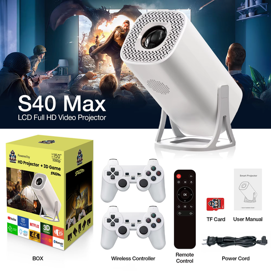 Proyector Max 4K HD 1080P Bluetooth Android 11 Proyector con 2 controladores de juegos inalámbricos 3000 juegos integrados