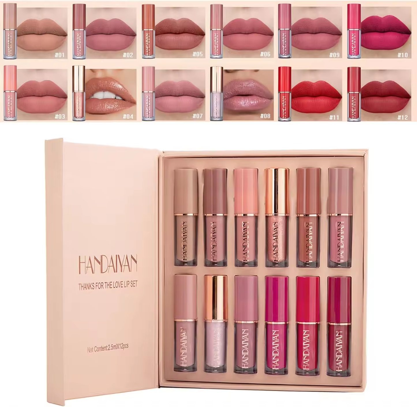 Labiales Mate Larga Duracion Permanente Líquido Brillo de Labios Set