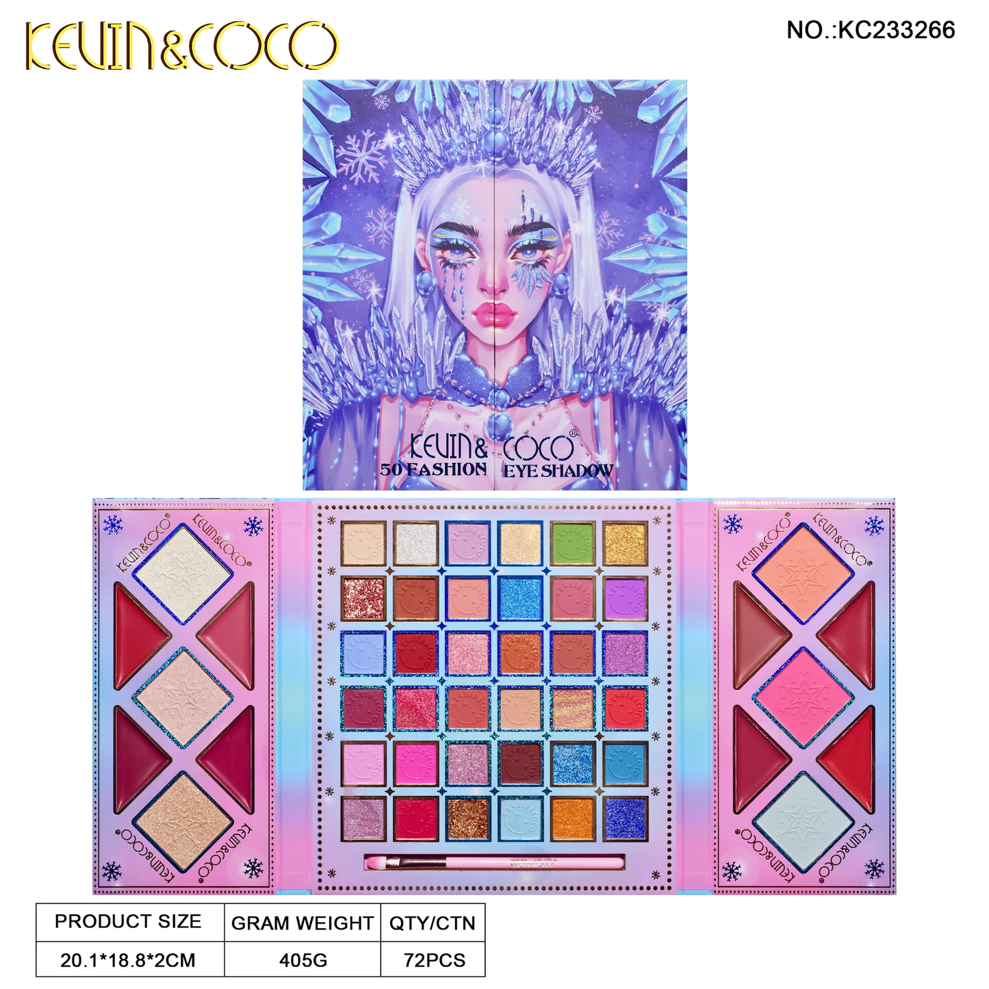 Paleta de sombras de ojos KEVIN&COCO Ice Queen de 50 colores