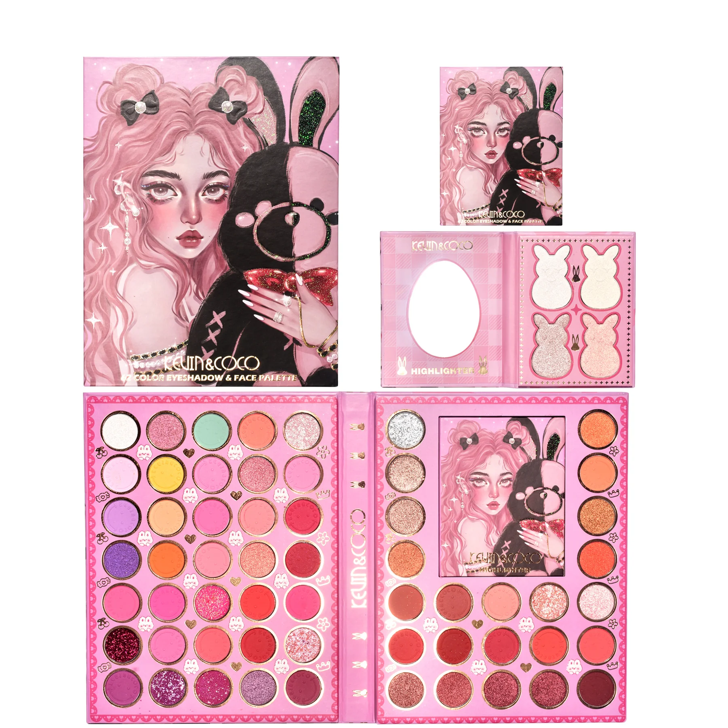 Juego de paletas de maquillaje KEVIN & COCO Bunny Girl de 62 colores