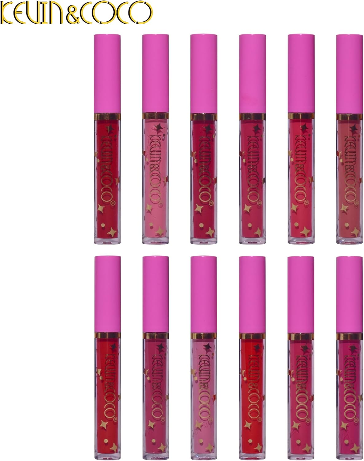 Pack 12 LIPGLOSS KEVIN & COCO, Brillos Labiales No Pegajosos. Impermeable y Larga Duración. Efecto Mate.