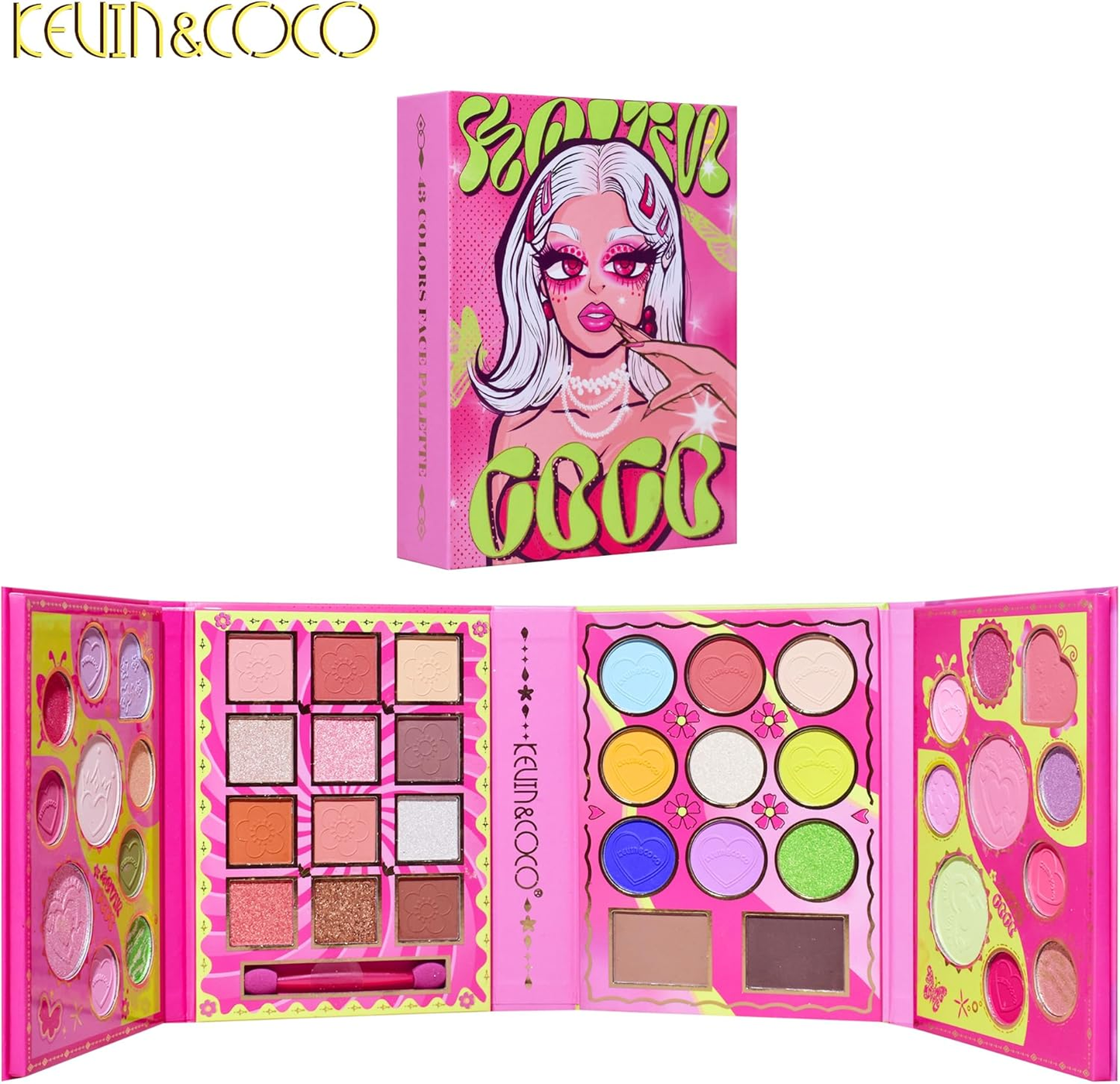 Paleta de Sombra de Ojos, Iluminador y Colorete Maquillaje KEVIN & COCO GOGO 43 Colores