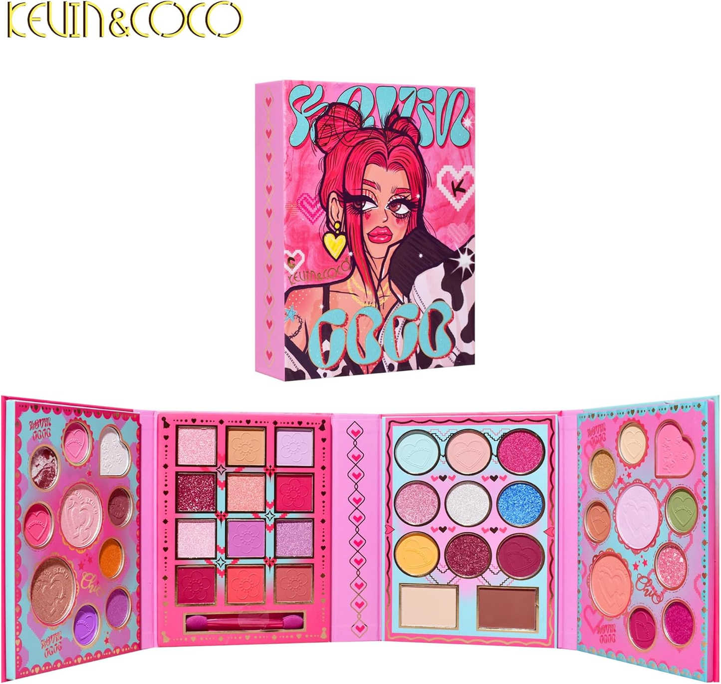 Paleta de Sombra de Ojos KEVIN & COCO Kevin, Iluminador y Colorete Maquillaje 43 Colores.