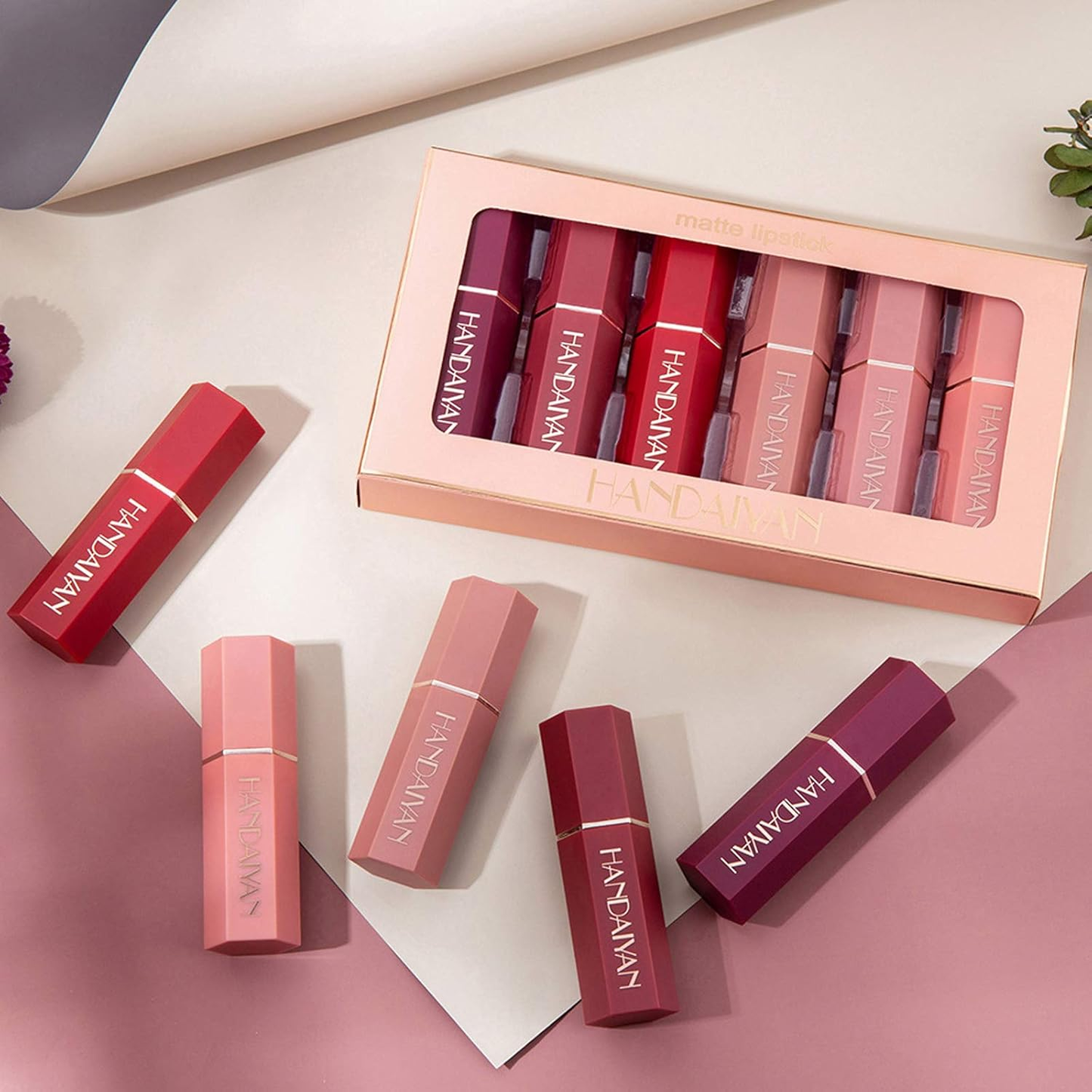 Juego de Barra de Labios HANDAIYAN de 6 Colores Mayes de larga duración.