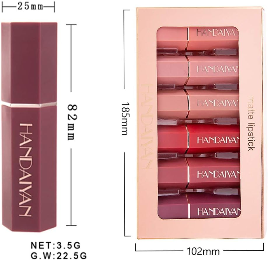 Juego de Barra de Labios HANDAIYAN de 6 Colores Mayes de larga duración.