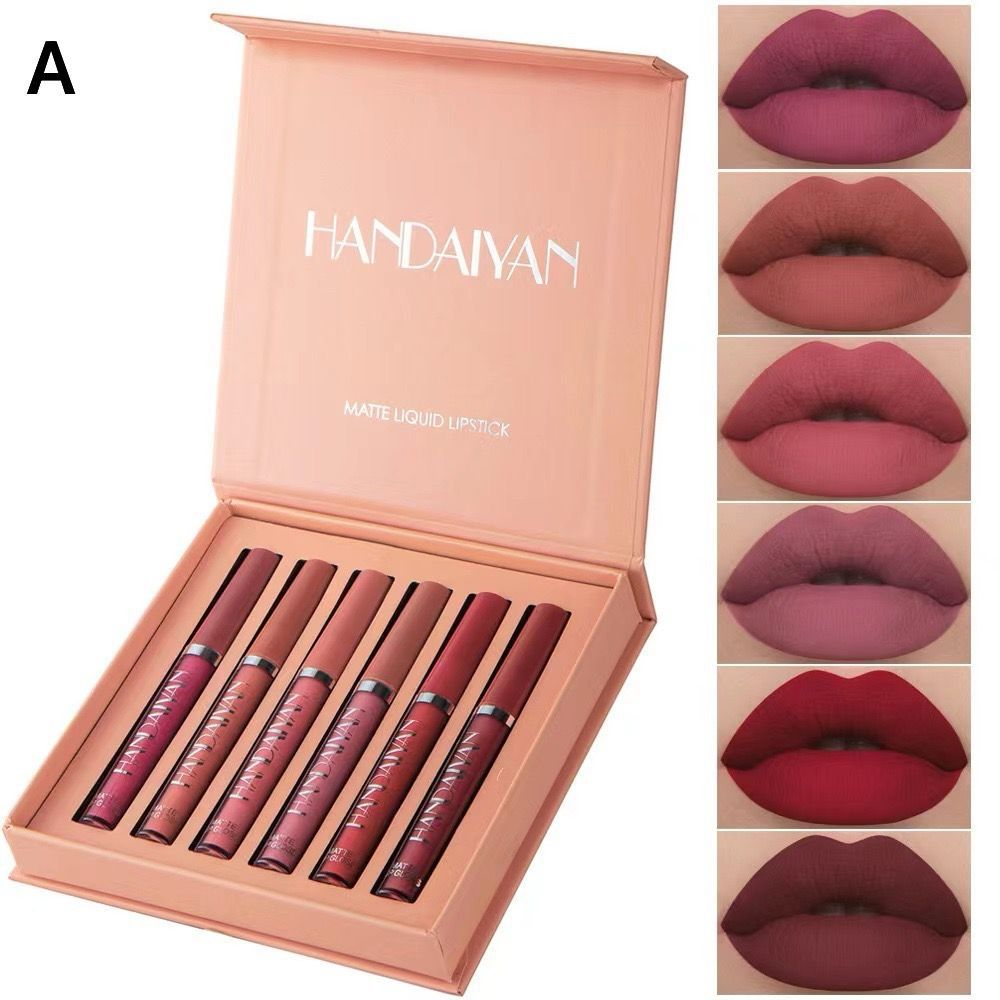 Juego de Labial HANDAIYAN Mate 6 Piezas, Labial líquido Mate para Mujer Impermeable.