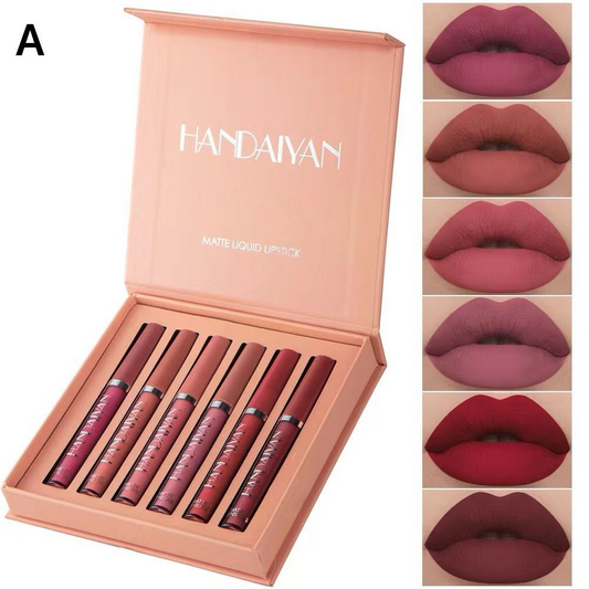 Juego de Labial HANDAIYAN Mate 6 Piezas, Labial líquido Mate para Mujer Impermeable.