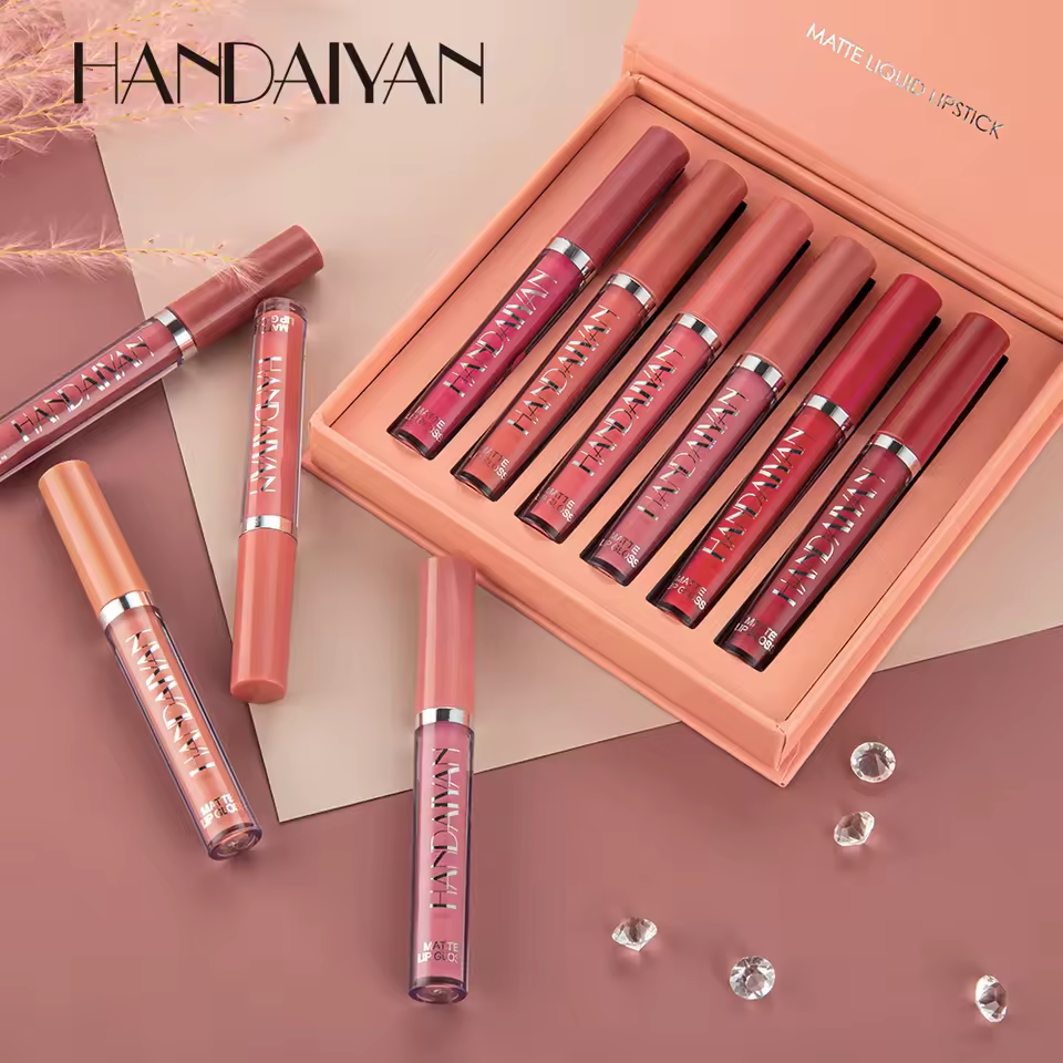Juego de Labial HANDAIYAN Mate 6 Piezas, Labial líquido Mate para Mujer Impermeable.